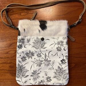 Myra Bag - Gray & Cream mixed media Crossbody Bag